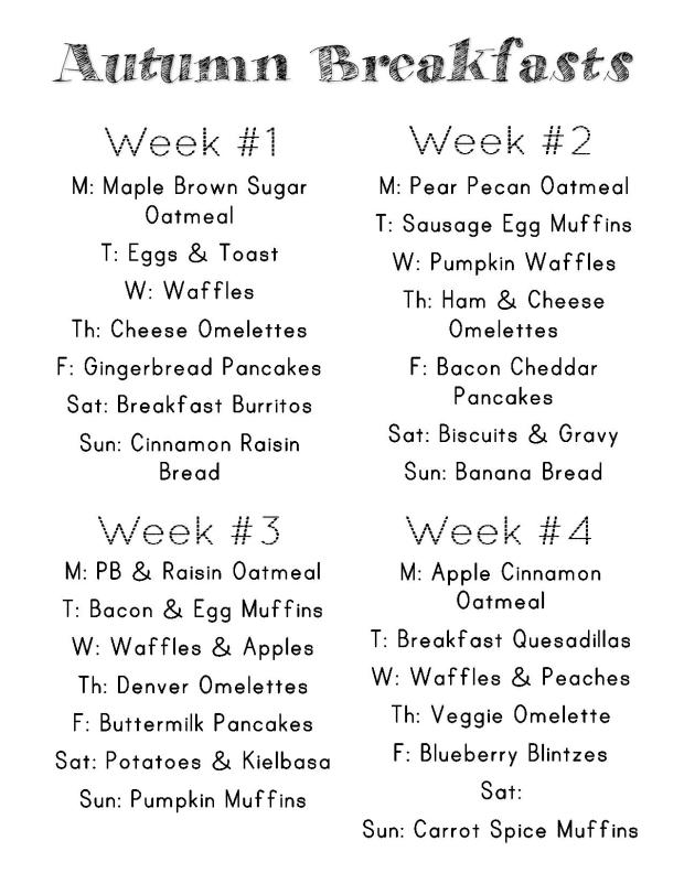 Autumn 2015 Menu (Breakfast)