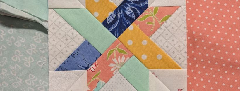 A Woven Star quilt block made by That Crafty Cara (Cara Brooke) for her Star Climber Scrap Quilt.