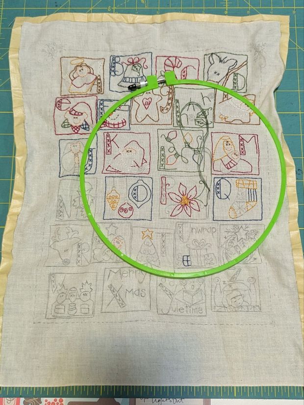 Christmas Alphabet Embroidery sampler in rustic colors