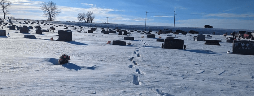 Snowy winter view of the Rockvale Cemetery in Montana