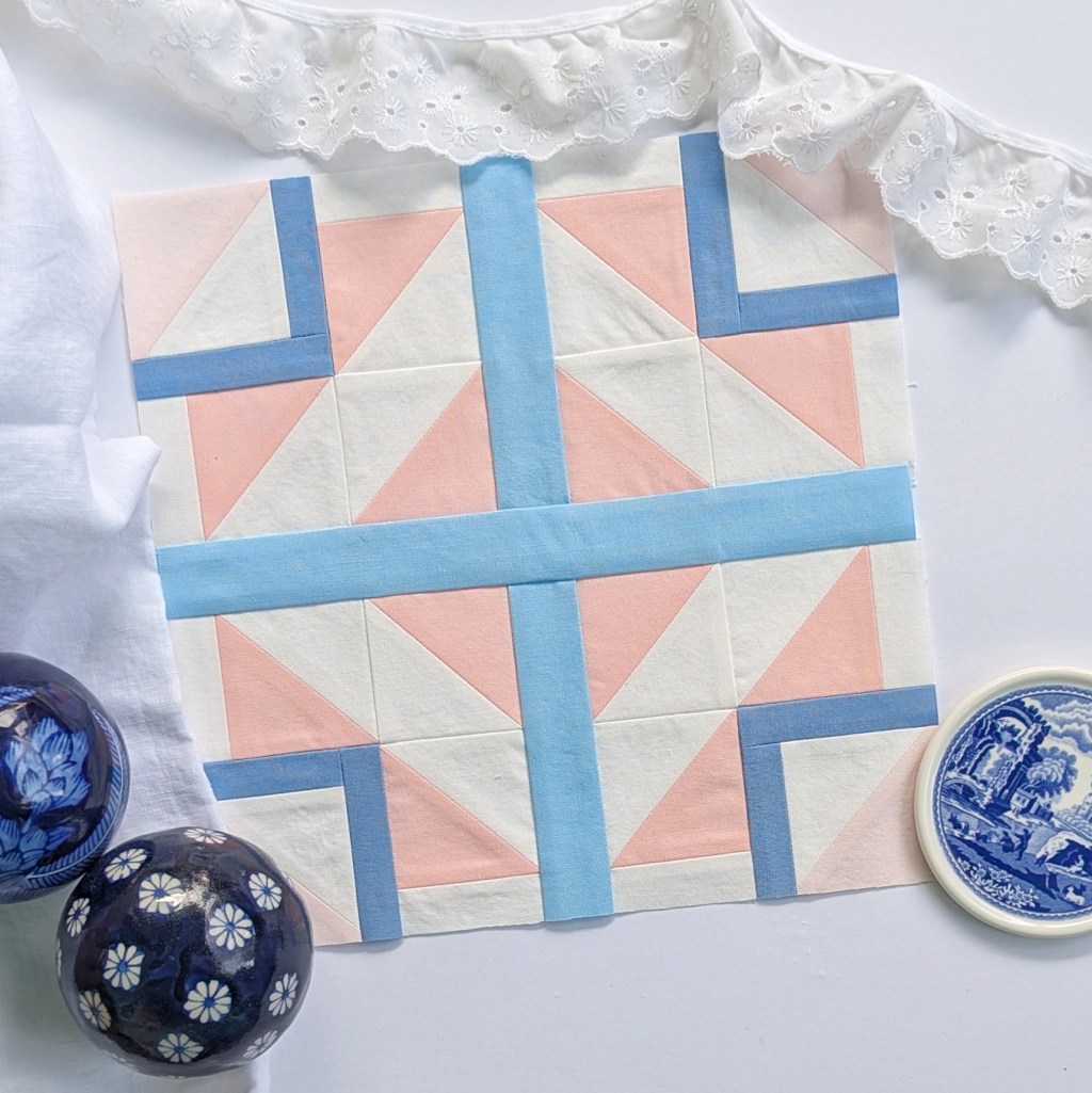 Block 10 in the RBD 2026 Block Challenge Sew Along sewn in pinks and blues