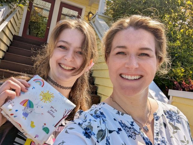 Cara and Rachel Brooke going quilt shop hopping on Rachel's high school Senior Skip Day.