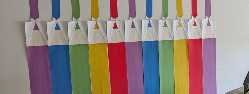 Rainbow Pencil Crayon quilt in-progress for an artist graduation