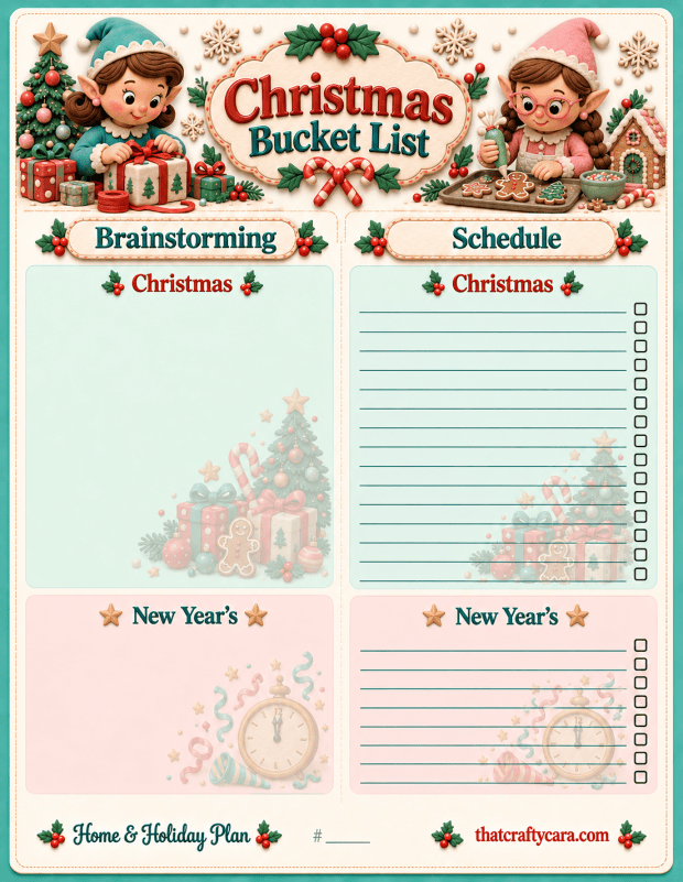 House & Holiday Plan 2026 Christmas and New Year's Activity Brainstorming Worksheet