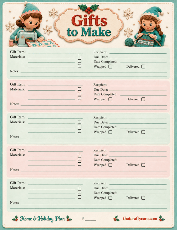 House & Holiday Plan 2026 Gifts to Make worksheet